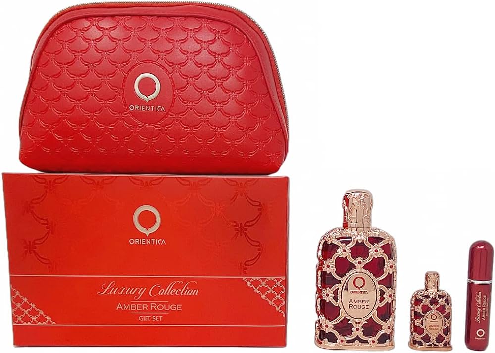 Al Haramain Orientica Luxury Amber Rouge EDP Unisex Set Perf 80 ml + Mini 15 ml + Atomizador + Bolso